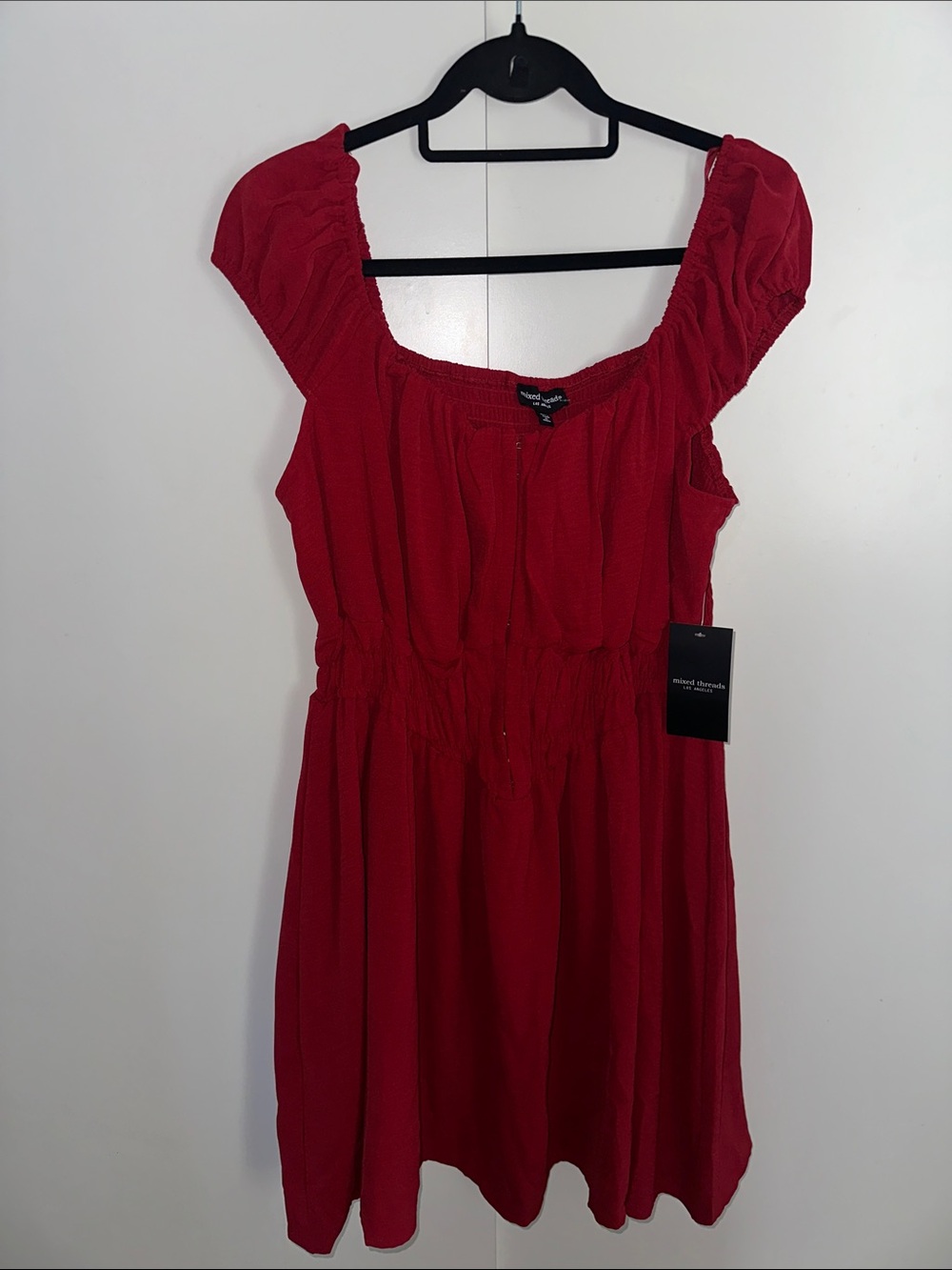 a.n.a Ruby Red Puff Sleeve Mini Dress